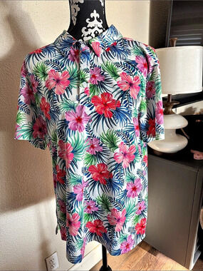 Yatta Golf Vintage Floral Golf Polo White & Pink Medium